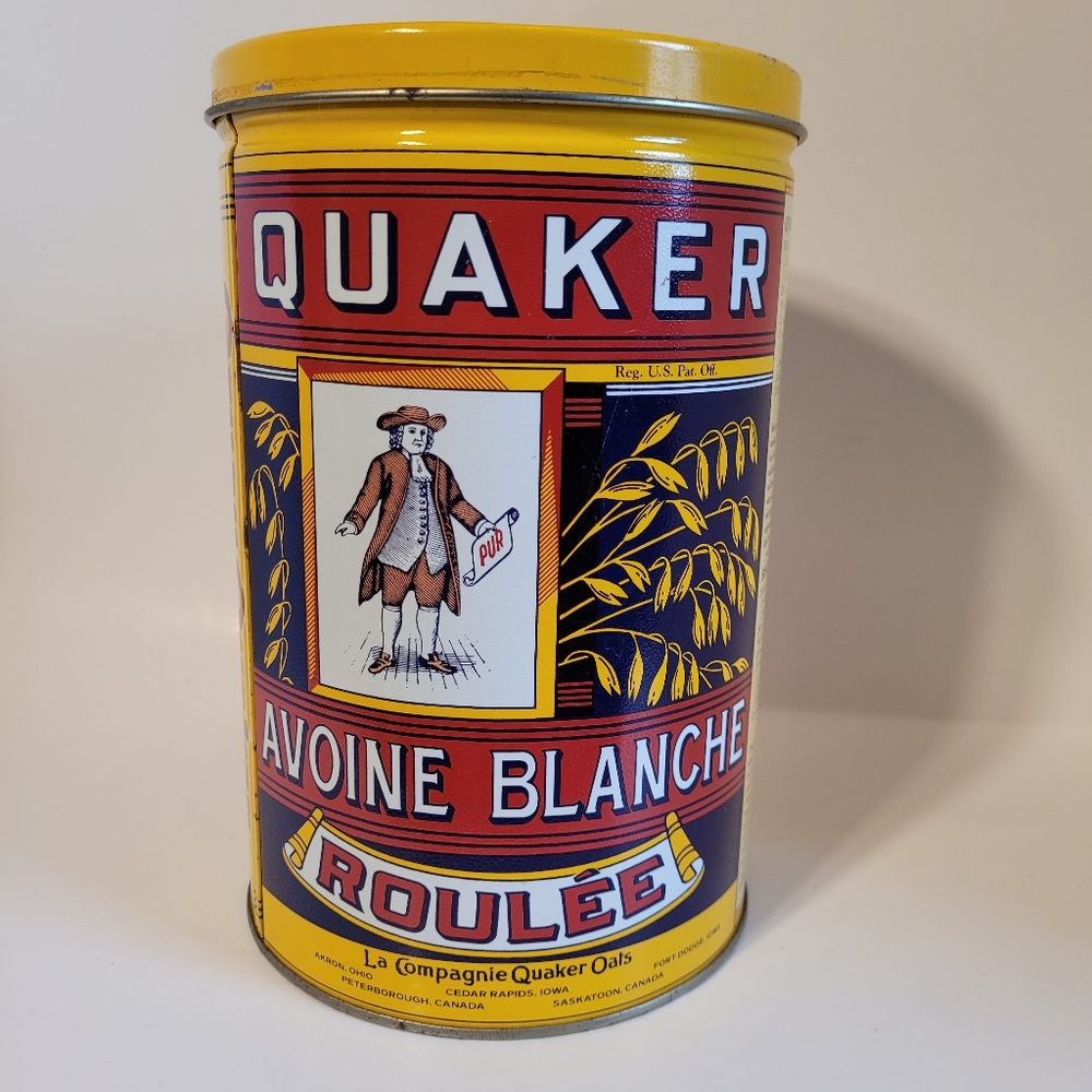 Vintage Quaker Oats Tin Canister Bilingual - Picture 3 of 10